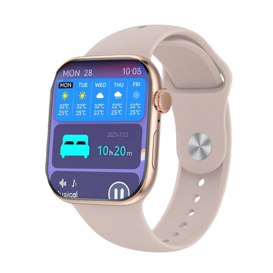 Montre connectée Apple DT Watch X Mini affichant des fonctions multimédia et de suivi santé sur écran AMOLED.