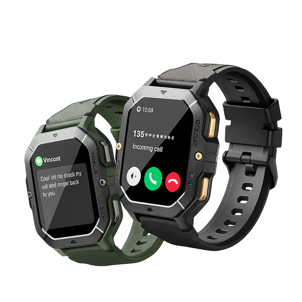 Montre connectée Fashion – Appels Bluetooth, Suivi Santé, affichant appels entrants et notifications.